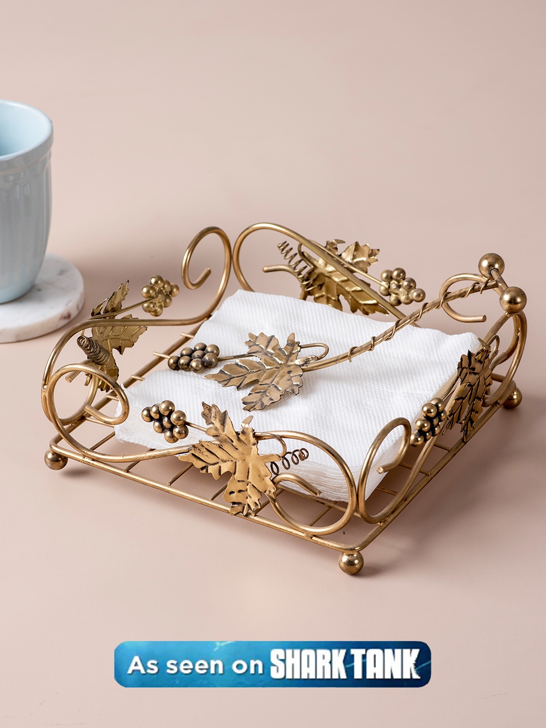 

nestroots Gold-Toned Textured Hand-Painted Metallic Napkin Holder