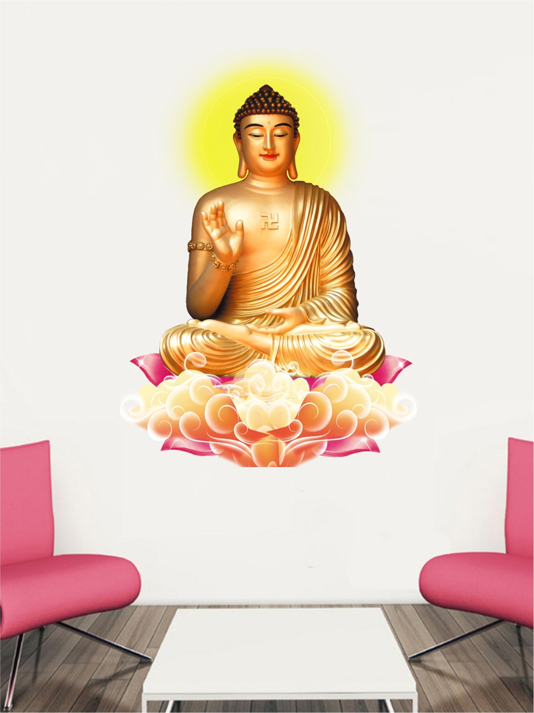 

rawpockets Multicoloured Buddha With Lotus Wall Stickers, Multi