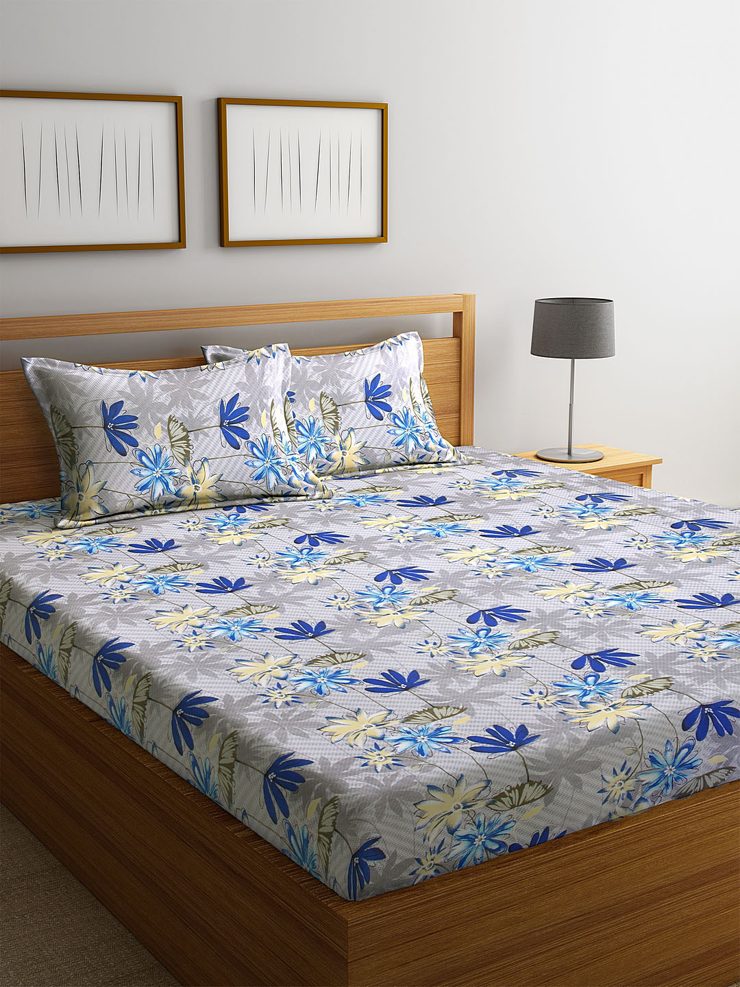 

Home Sizzler Blue Floral 144 TC Cotton 1 Extra Large Bedsheet with 2 Pillow Covers