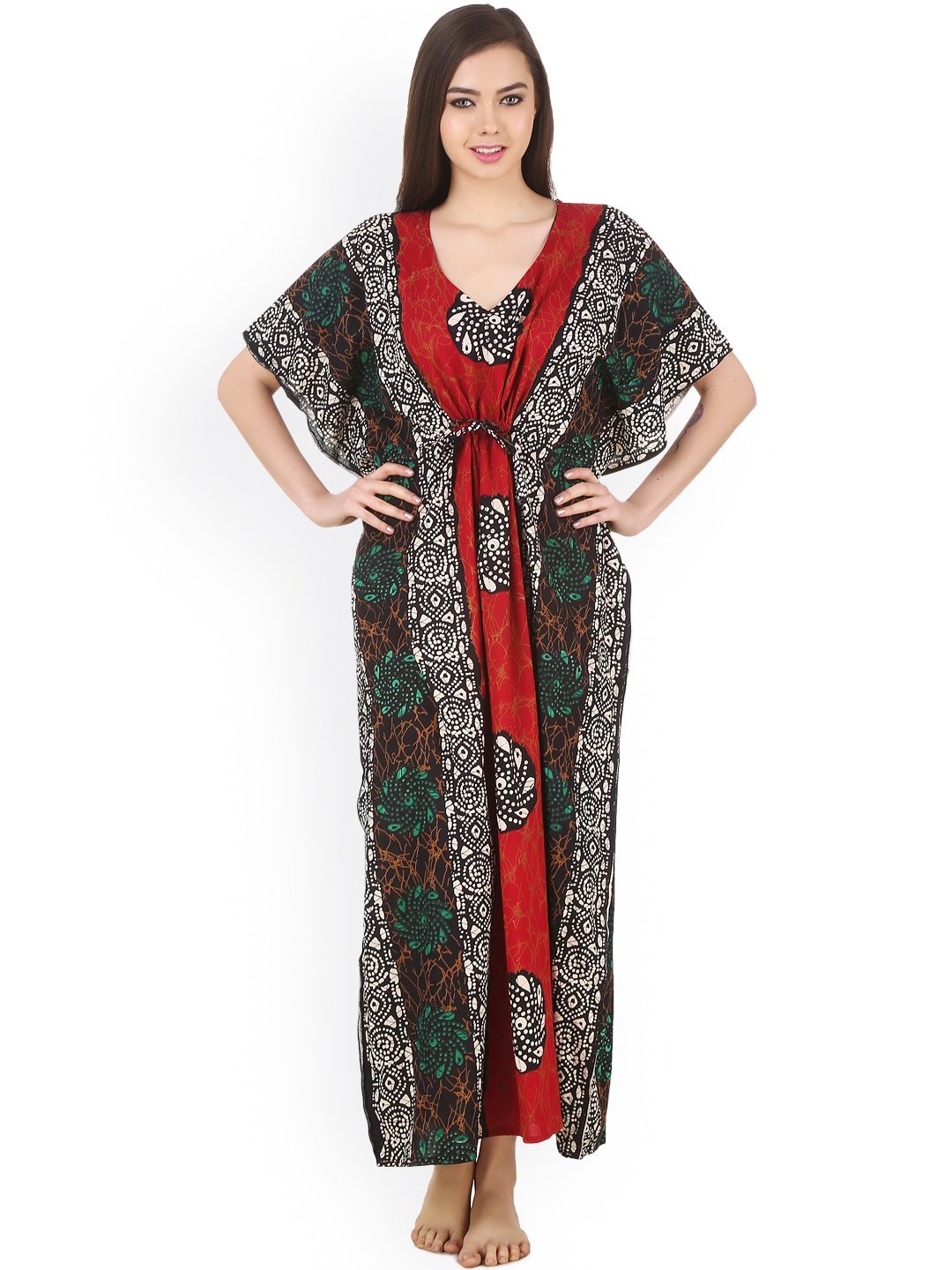 

Masha Red & Black Printed Maxi Nightdress NT-A56-582