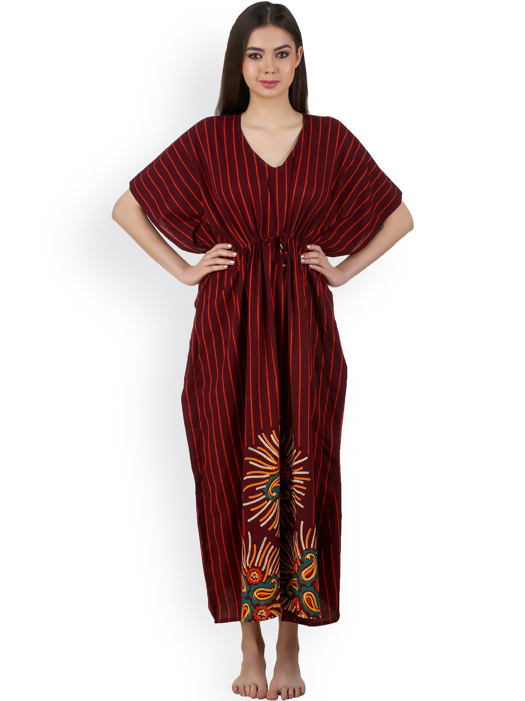 

Masha Maroon Striped Maxi Nightdress NT-A60-594