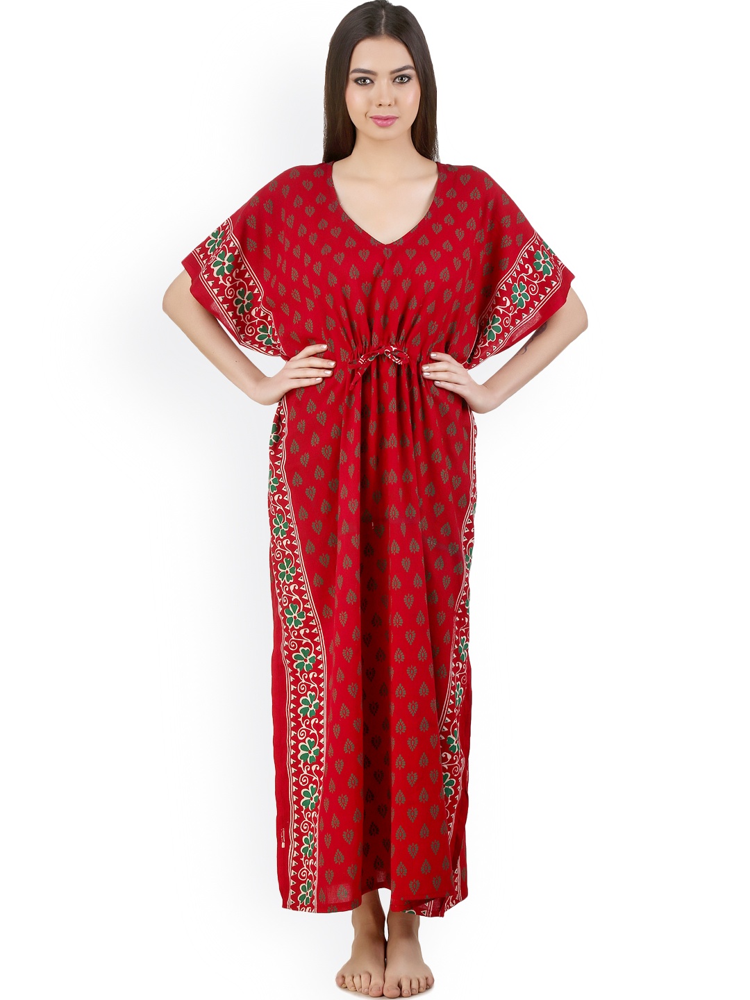 

Masha Red Printed Kaftan Maxi Nightdress NT-A61-597