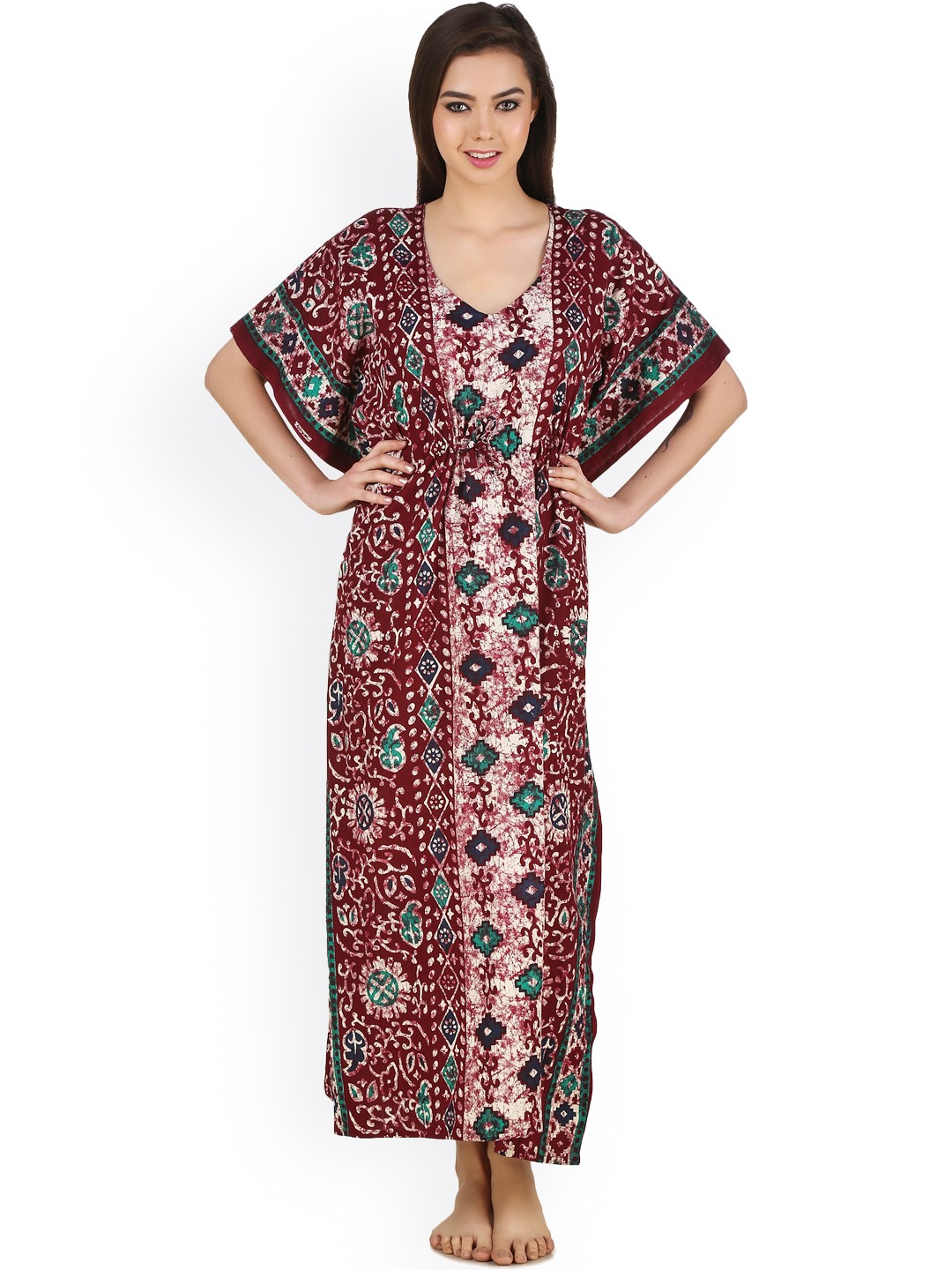 

Masha Maroon Printed Kaftan Maxi Nightdress NT-A62-600