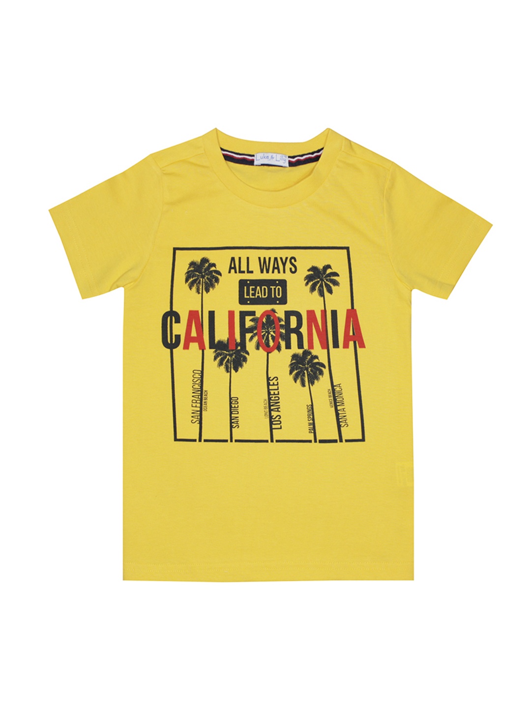 

Luke Lilly Boys Yellow Printed Round Neck Pure Cotton T-shirt