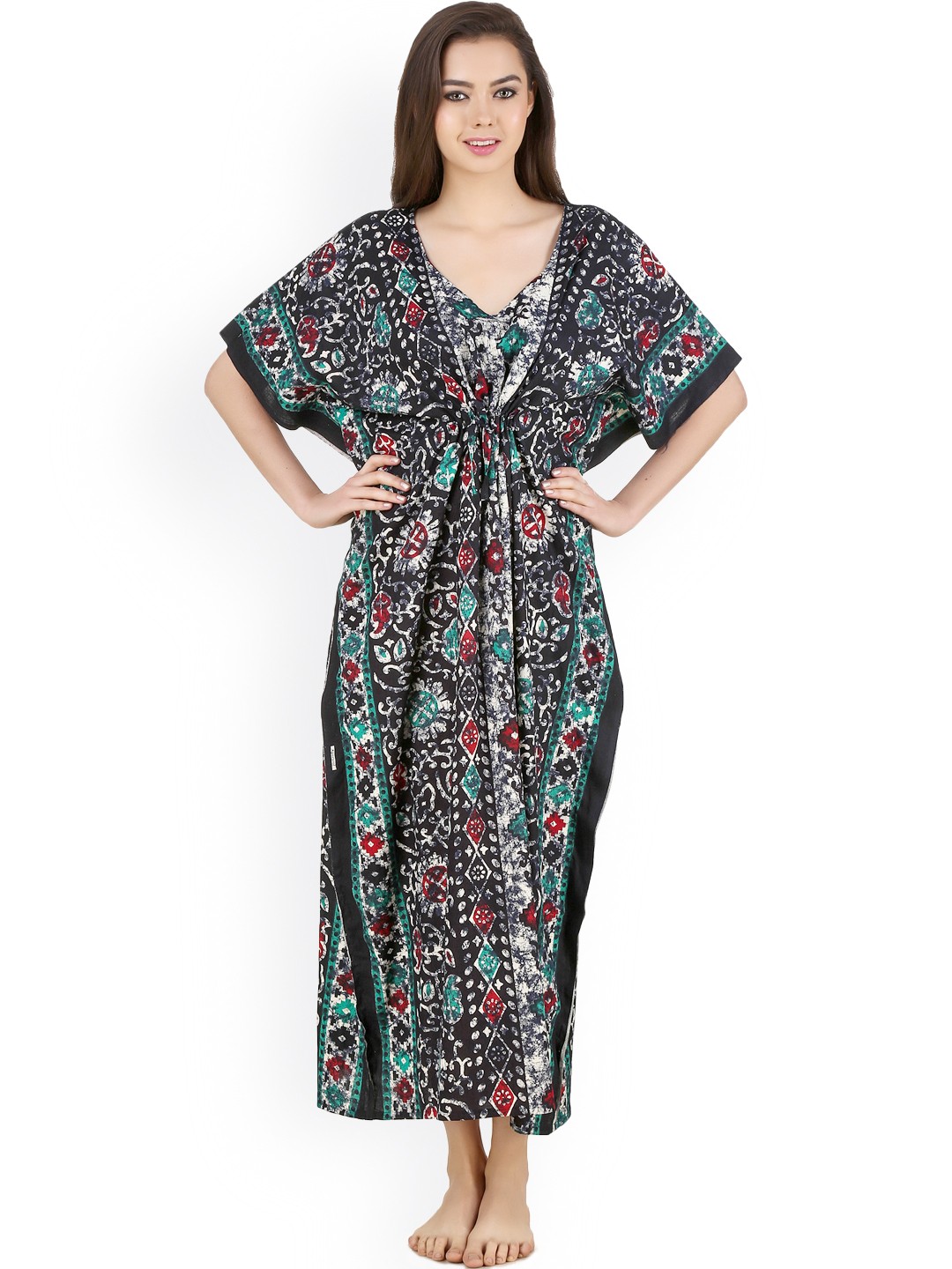 

Masha Black Printed Kaftan Maxi Nightdress NT-A62-601