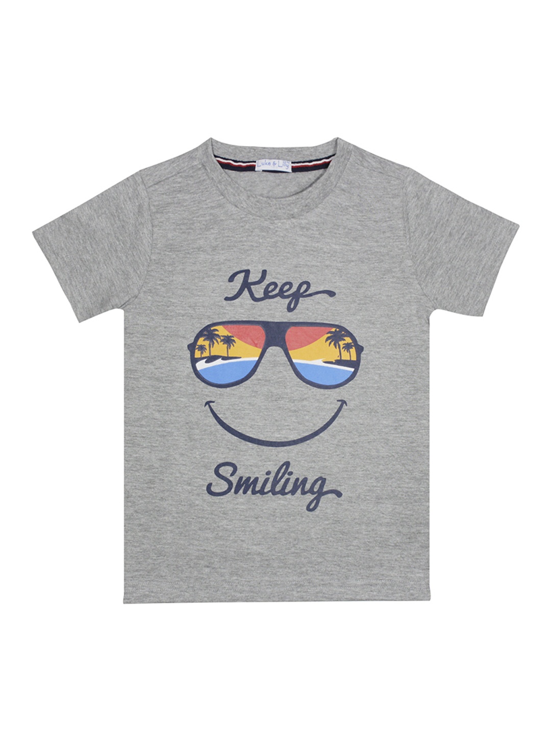

Luke Lilly Boys Grey Printed Round Neck Pure Cotton T-shirt