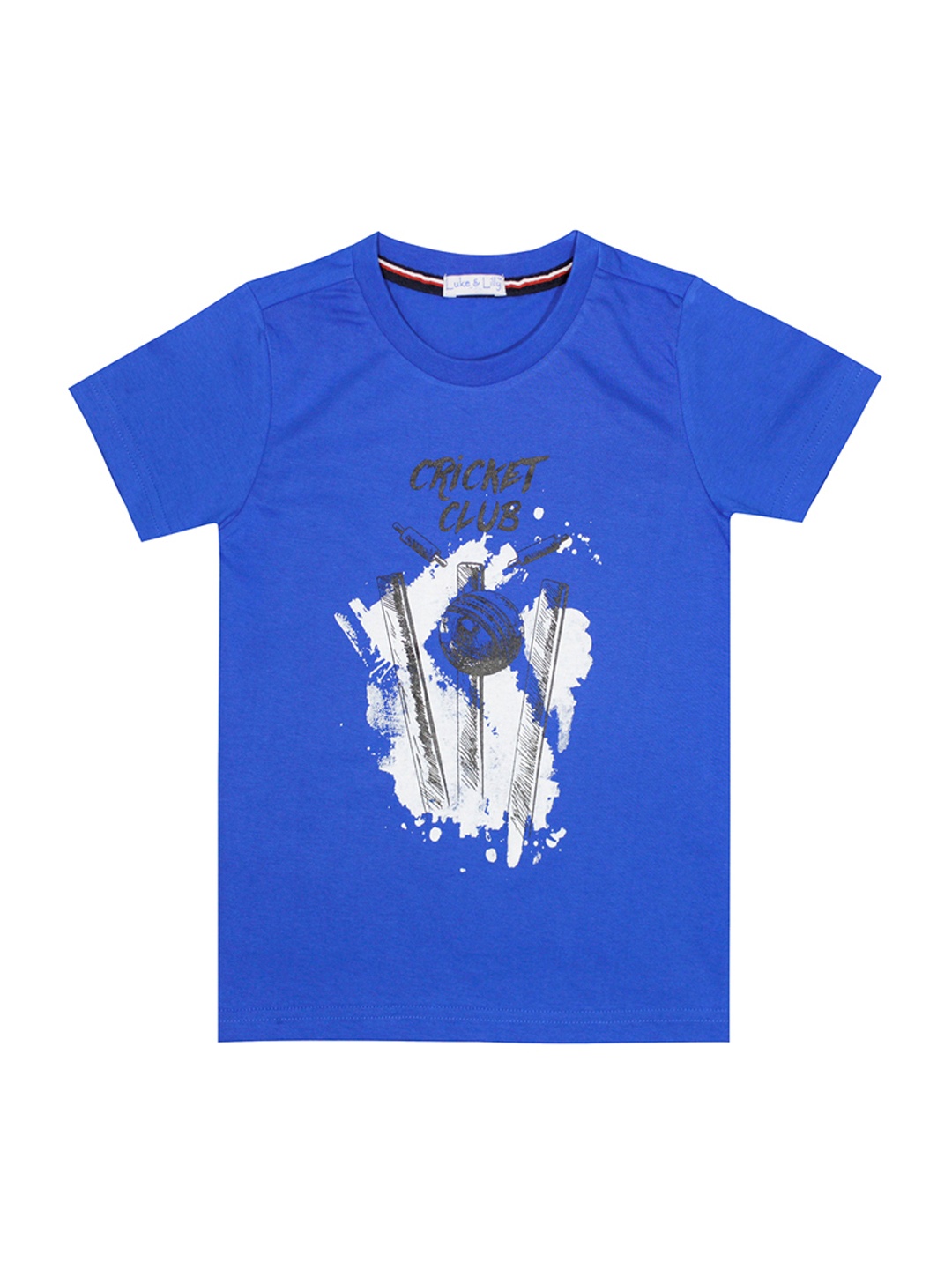 

Luke Lilly Boys Blue Printed Round Neck Pure Cotton T-shirt