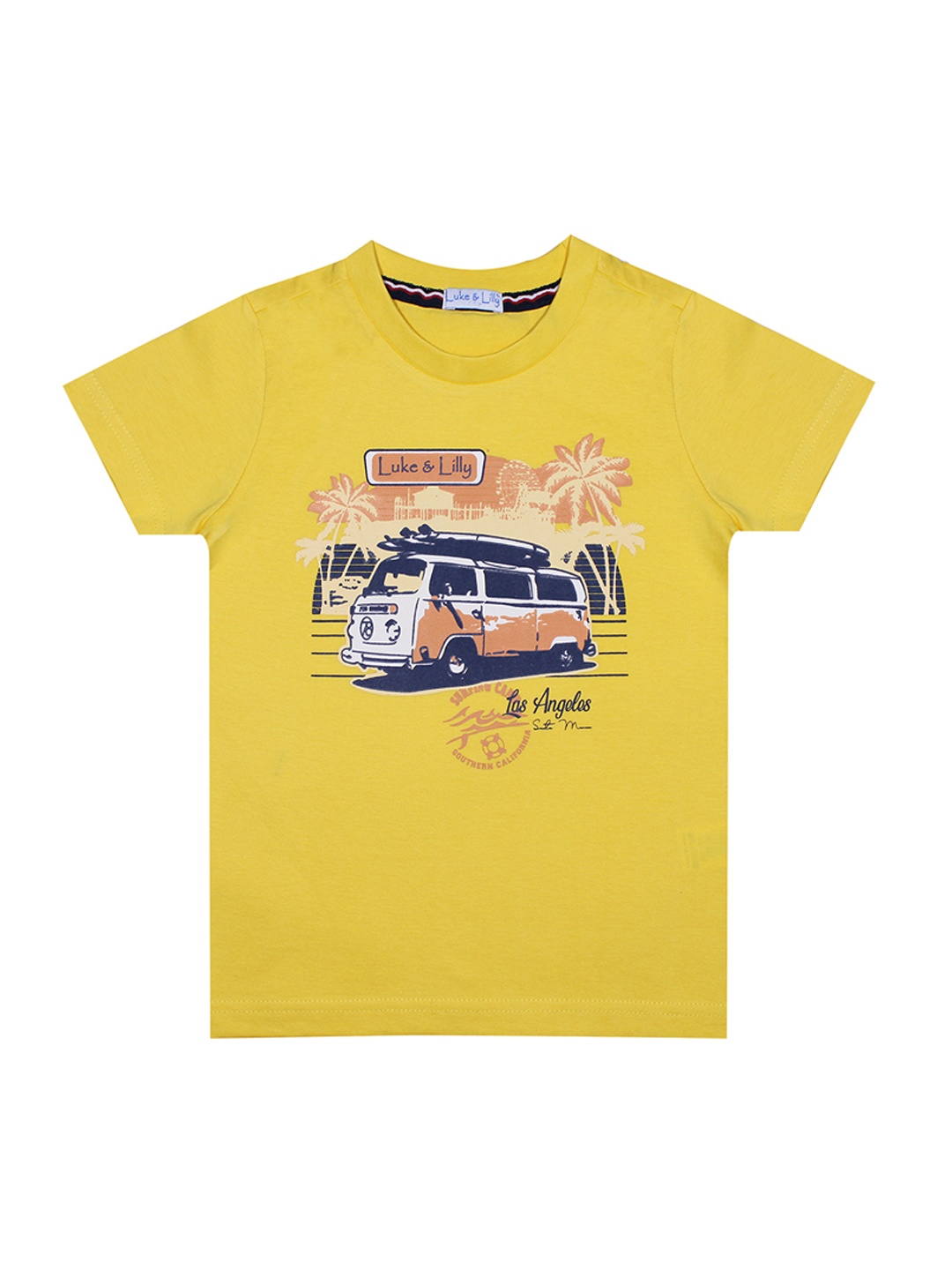 

Luke Lilly Boys Yellow Printed Round Neck Pure Cotton T-shirt