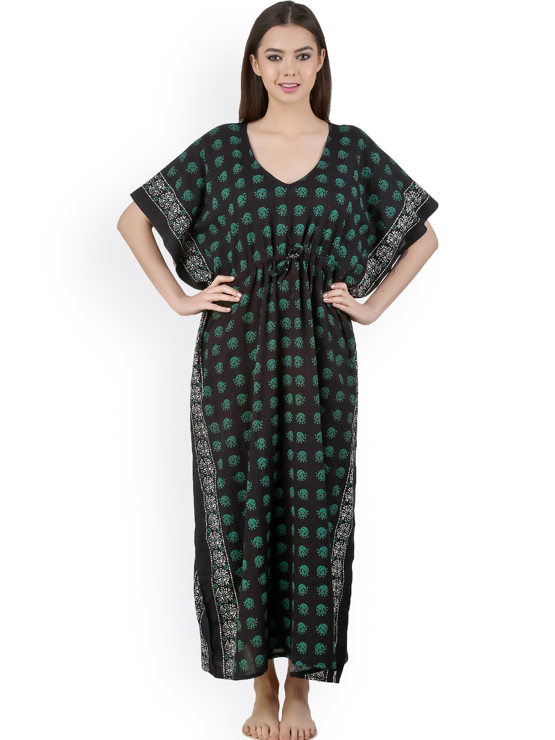 

Masha Black Printed Kaftan Maxi Nightdress NT-A63-603