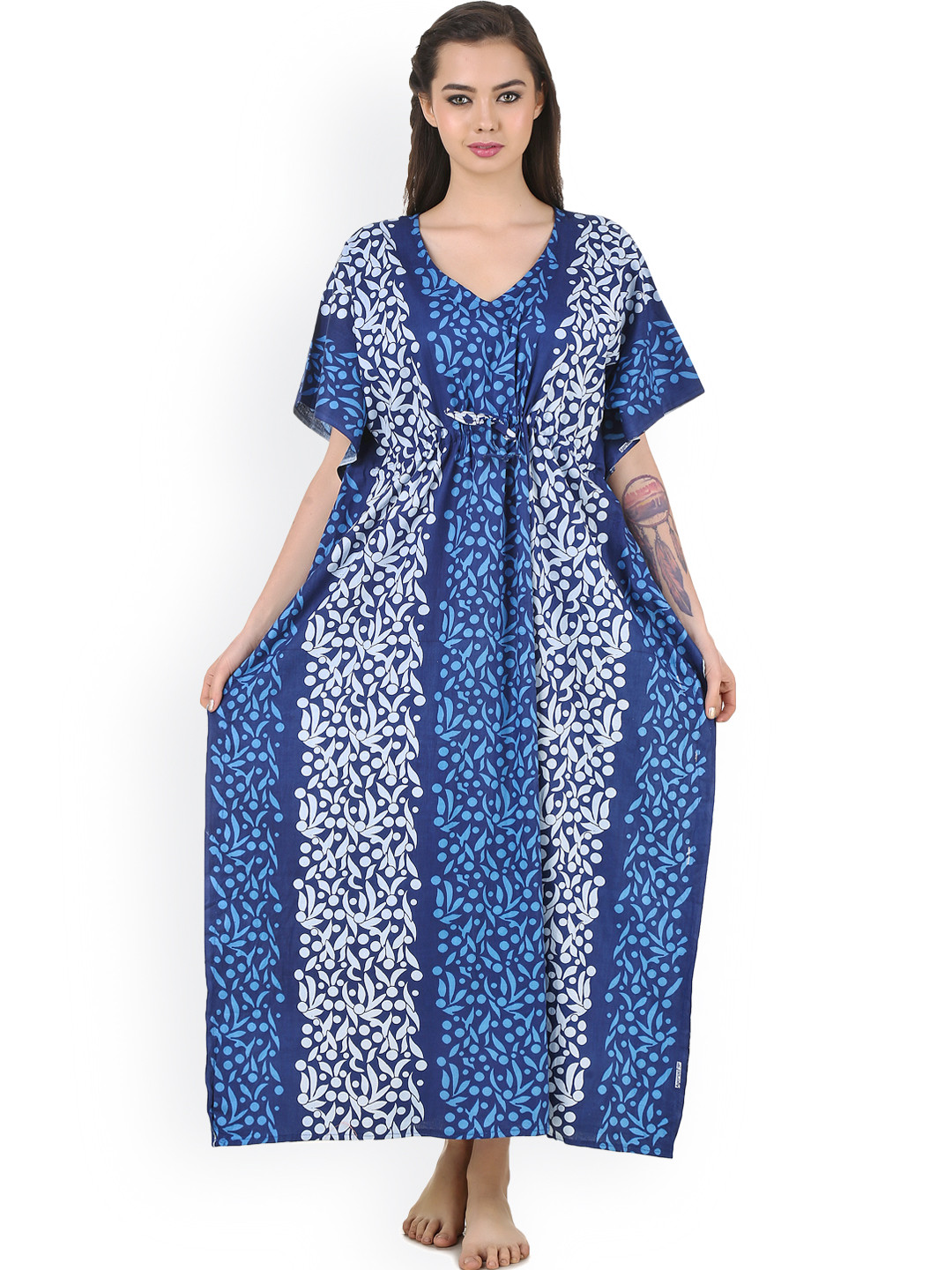 

Masha Blue Printed Kaftan Maxi Nightdress NT-A64-605