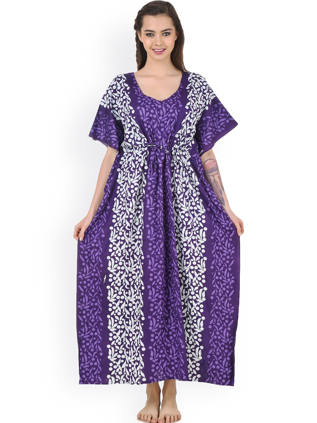

Masha Purple Printed Kaftan Maxi Nightdress NT-A61-606