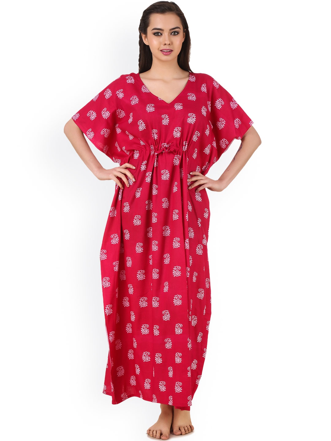 

Masha Red Paisley Print Maxi Nightdress NT-A65-616