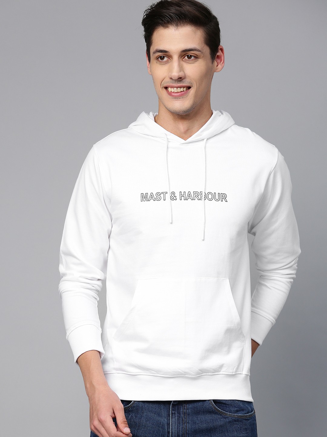 

Mast & Harbour Men White Solid Hooded Sweatshirt