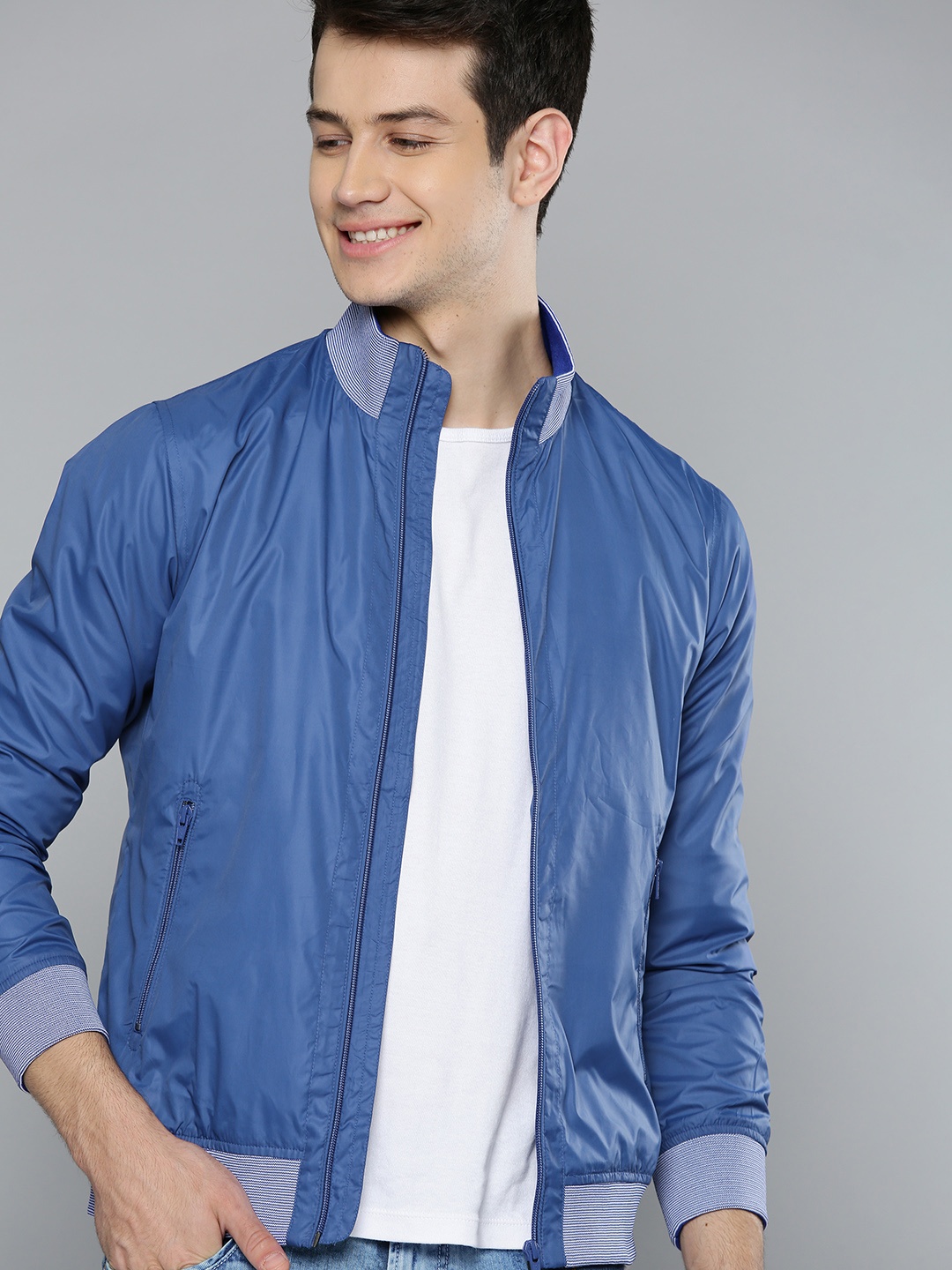

Mast & Harbour Men Blue Solid Bomber