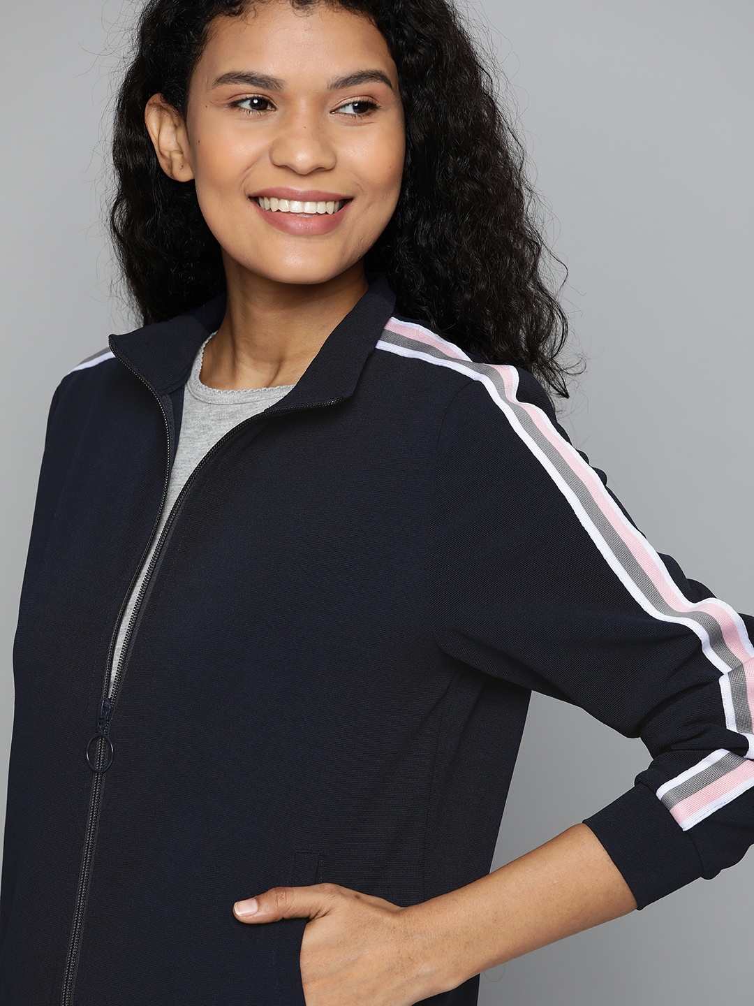 

Mast & Harbour Women Navy Blue Solid Sweatshirt
