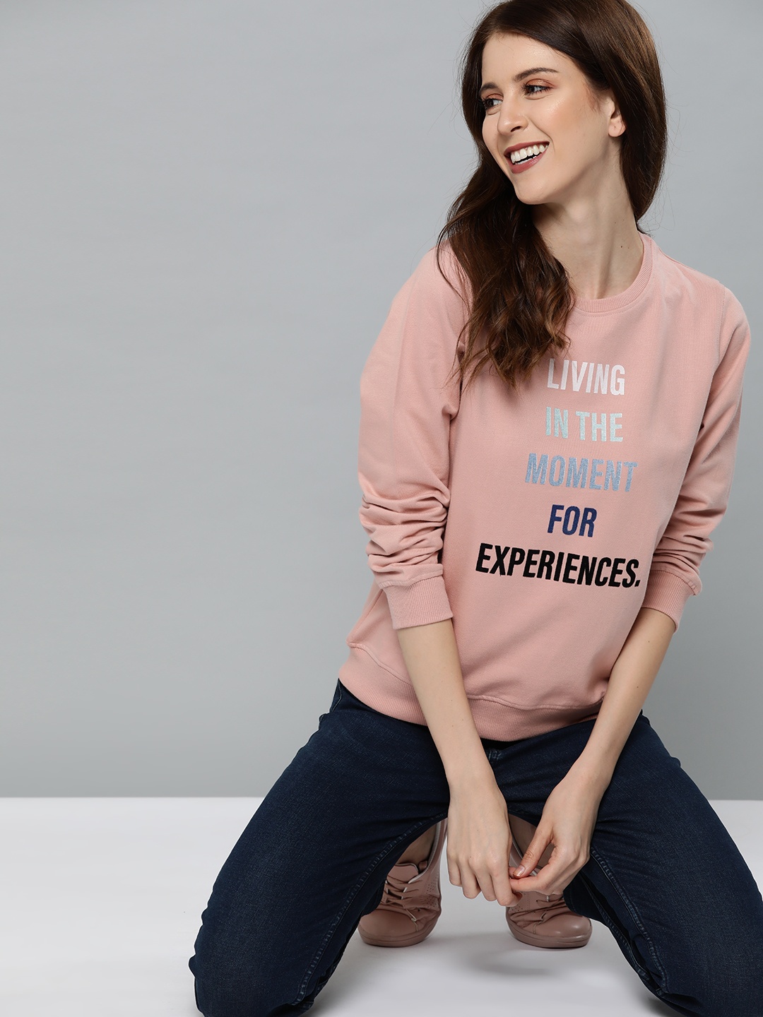 

Mast & Harbour Women Dusty Pink & Blue Printed Sweatshirt