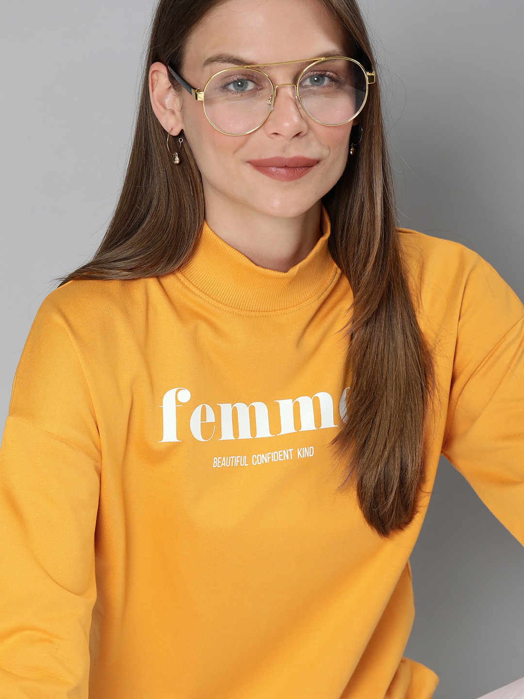 

Mast & Harbour Women Mustard Yellow Printed Pullover Sweatshirt