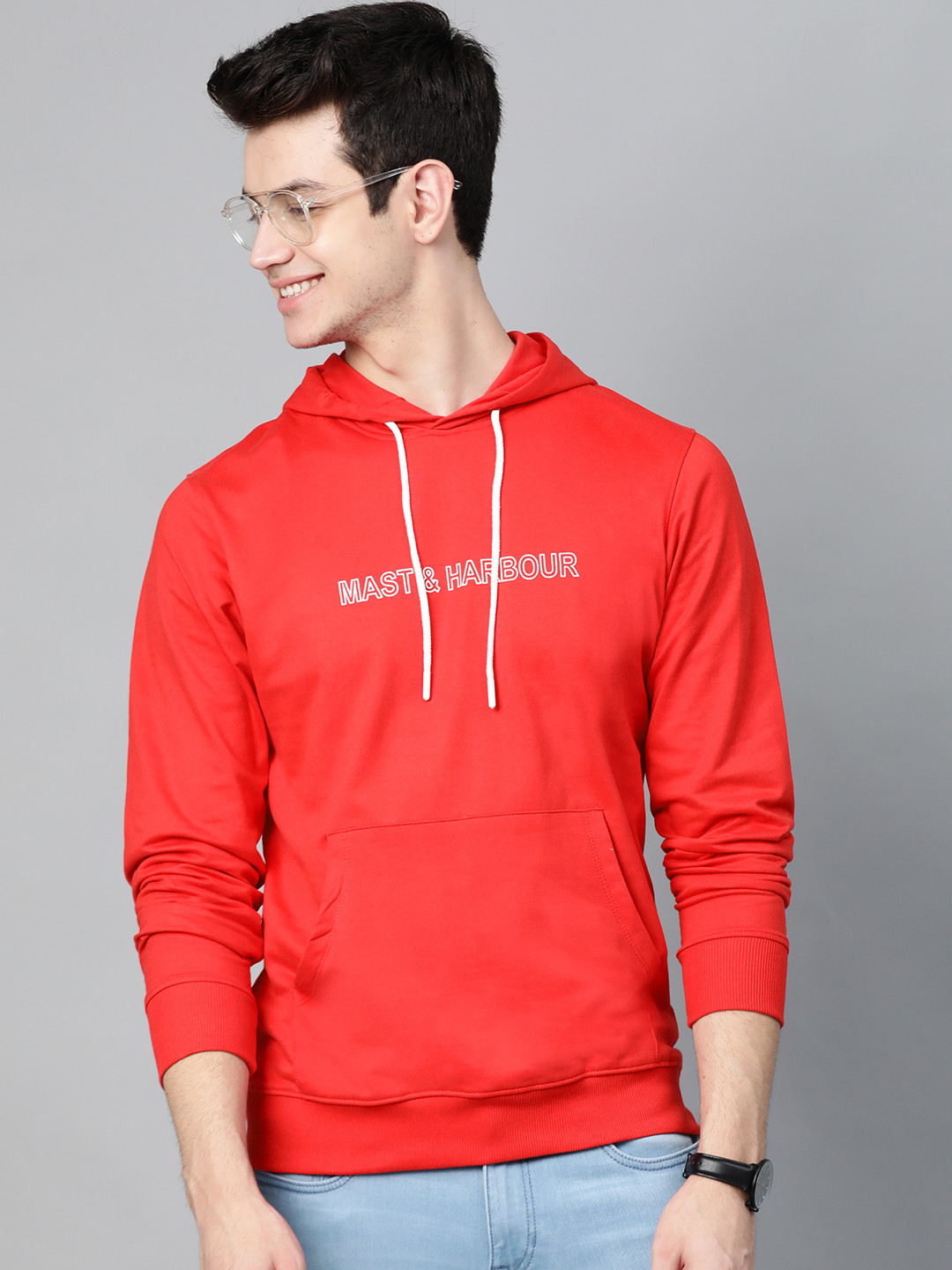 

Mast & Harbour Men Red Solid Hooded Sweatshirt