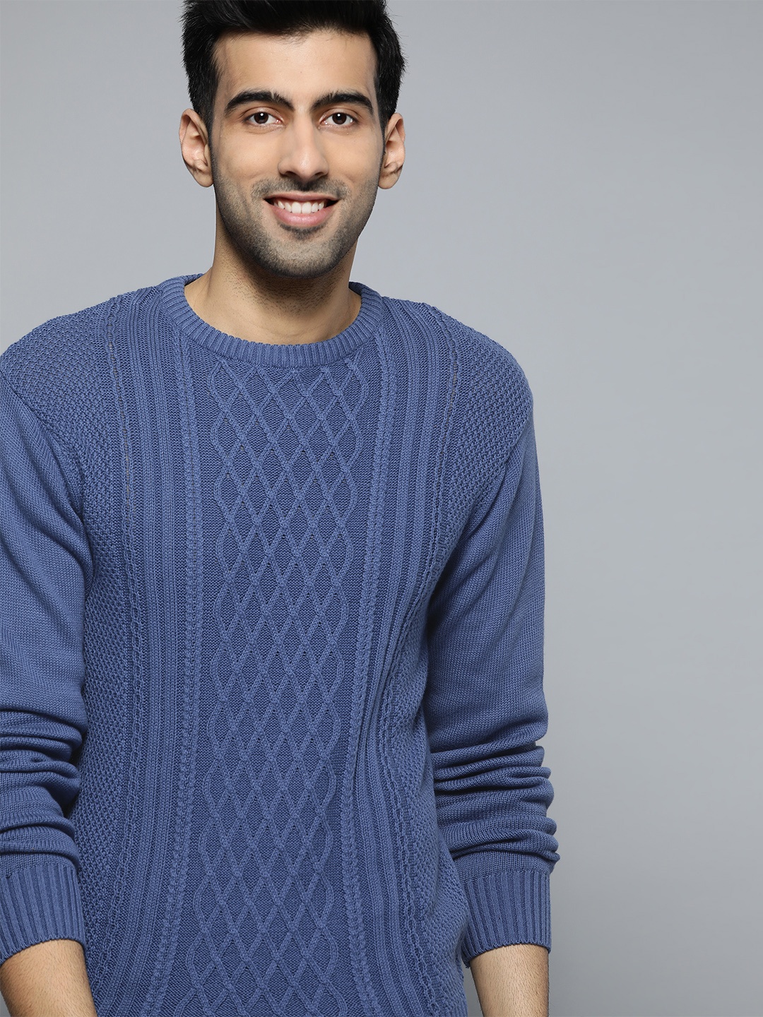 

Mast & Harbour Men Blue Self Design Pullover