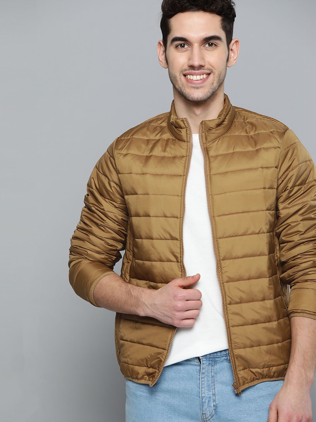

Mast & Harbour Men Mustard Brown Lightweight Solid Puffer Jacket