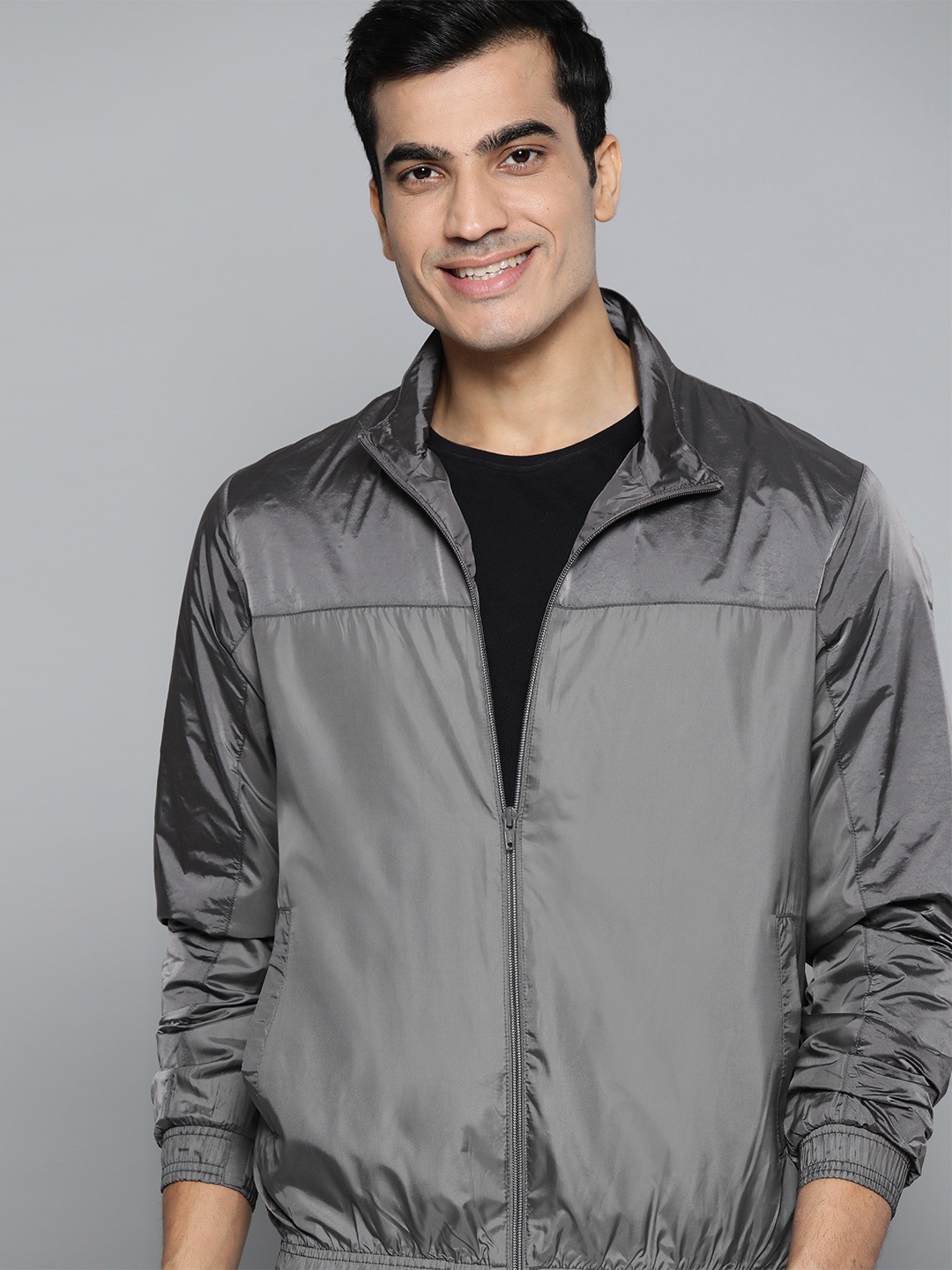 

Mast & Harbour Men Grey Solid Lightweight Bomber Jacket