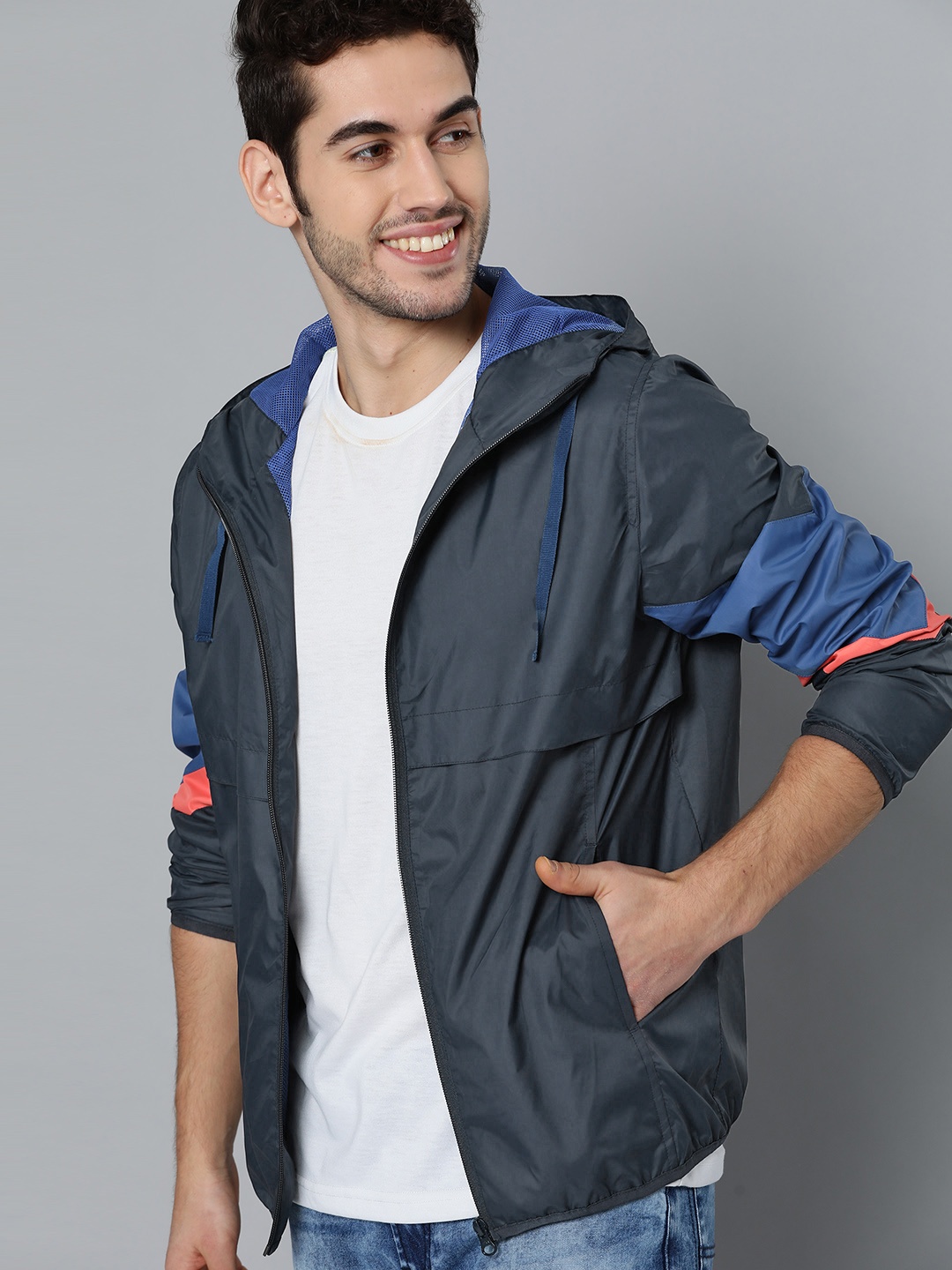 

Mast & Harbour Men Navy Blue Solid Hooded Tailored Jacket