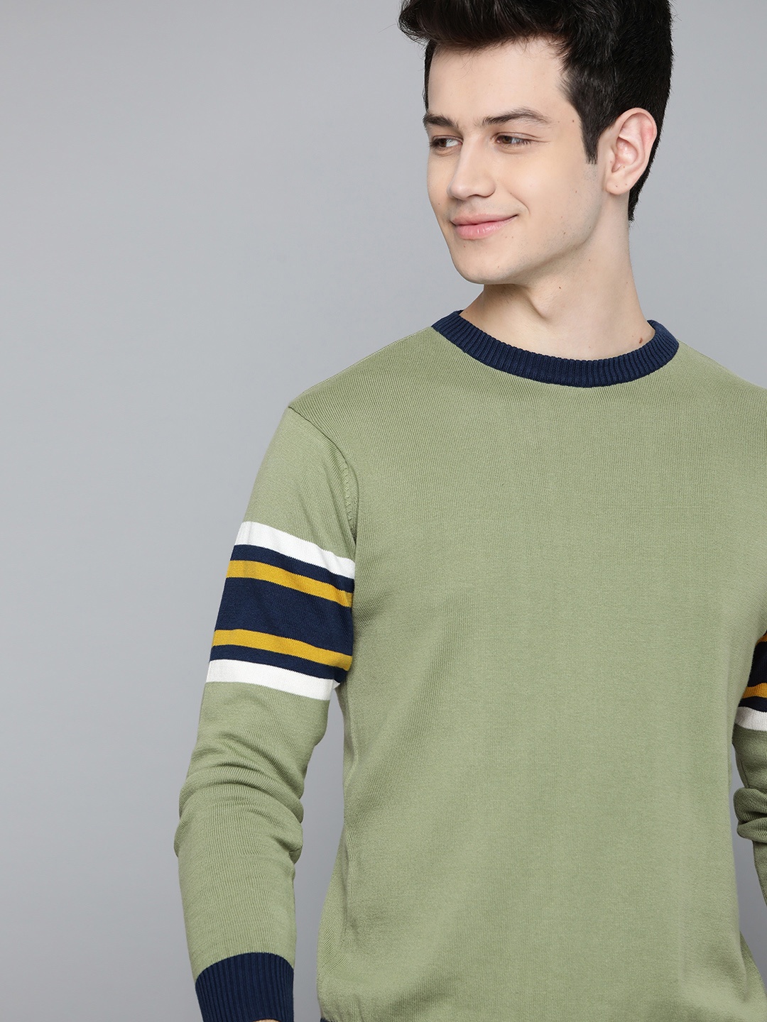 

Mast & Harbour Men Olive Green Solid Pullover