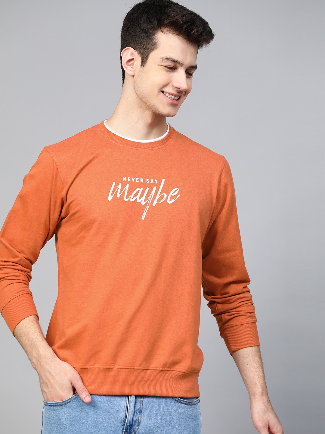 

Mast & Harbour Men Orange & White Printed Sweatshirt