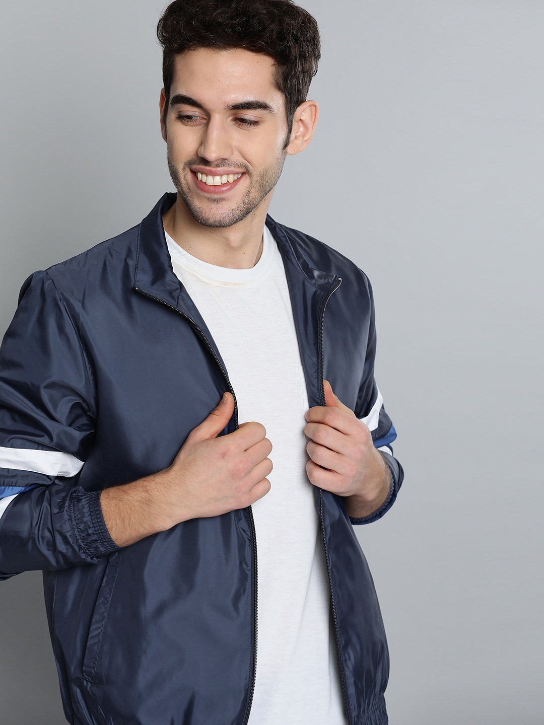 

Mast & Harbour Men Navy Blue Men Lightweight Bomber Jacket