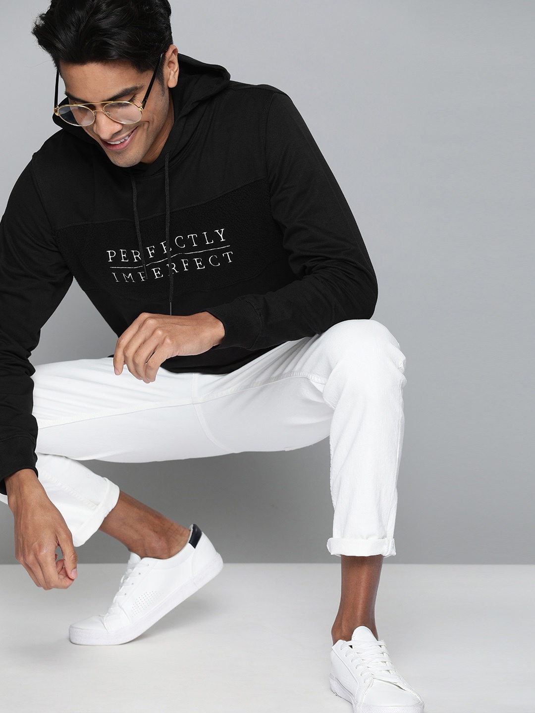 Mast & Harbour Men Black Printed Hooded Sweatshirt