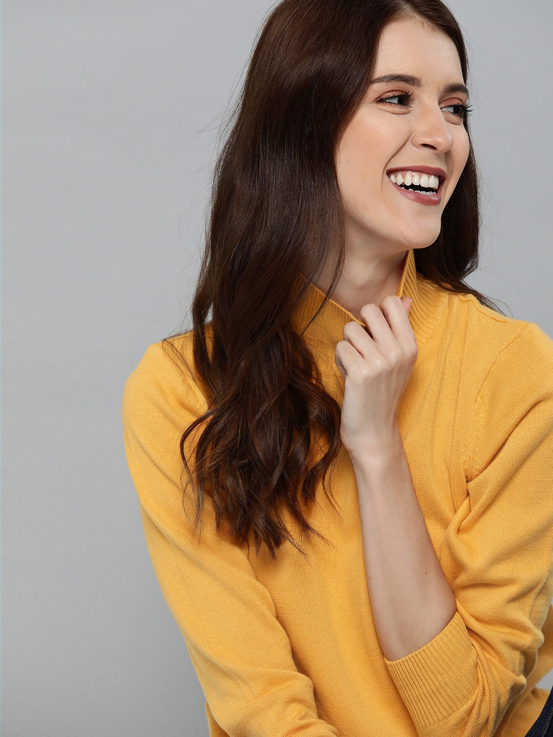 

Mast & Harbour Women Mustard Yellow Solid Pullover