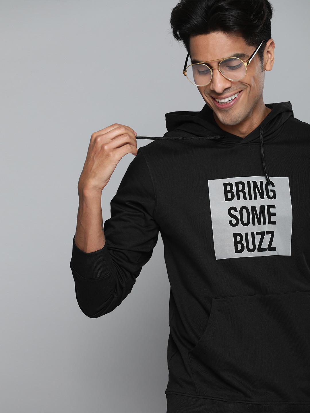 

Mast & Harbour Men Black Printed Hooded Sweatshirt