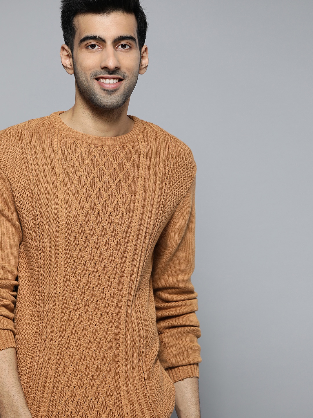 

Mast & Harbour Men Brown Self Design Pullover