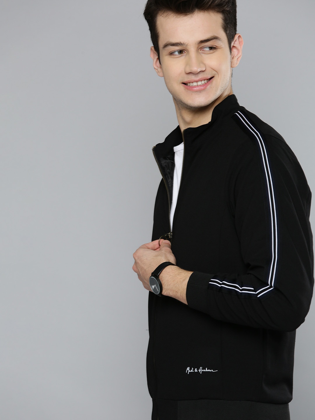 

Mast & Harbour Men Black Solid Lightweight Bomber Jacket