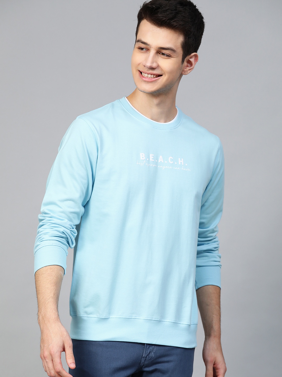 

Mast & Harbour Men Blue Printed Detail Sweatshirt