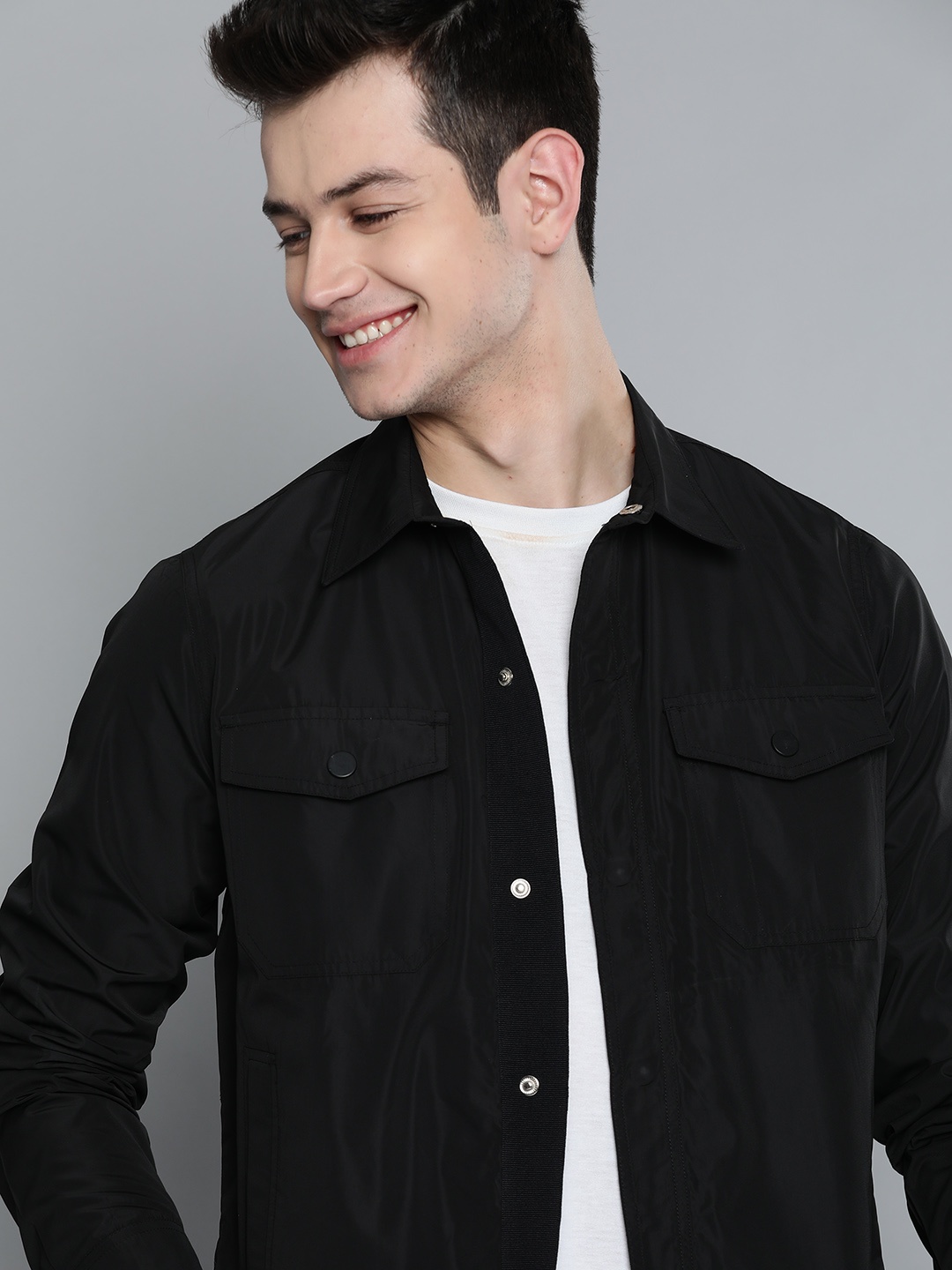 

Mast & Harbour Men Black Regular Fit Solid Casual Shacket