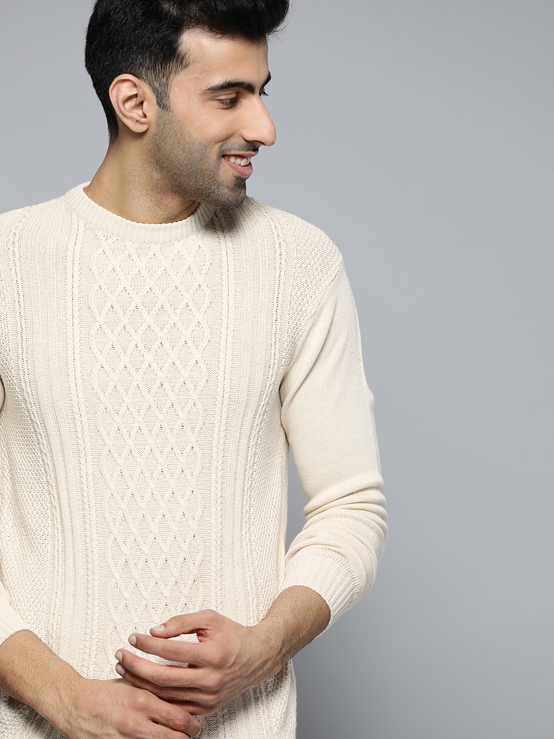 

Mast & Harbour Men Off-White Self Design Pullover