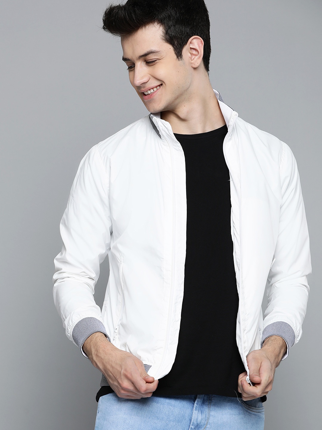 

Mast & Harbour Men White Solid Bomber Jacket