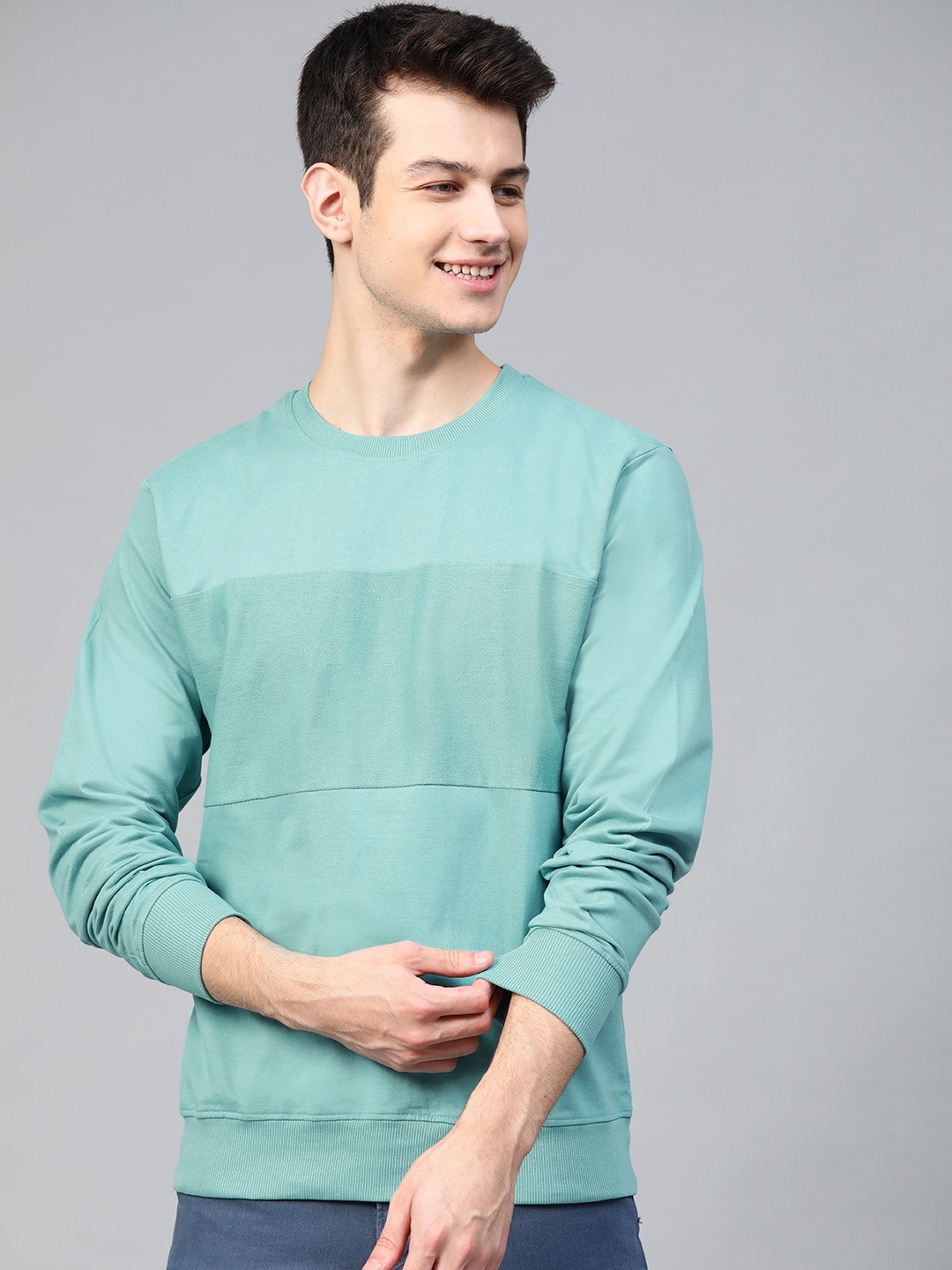 

Mast & Harbour Men Turquoise Blue Solid Sweatshirt