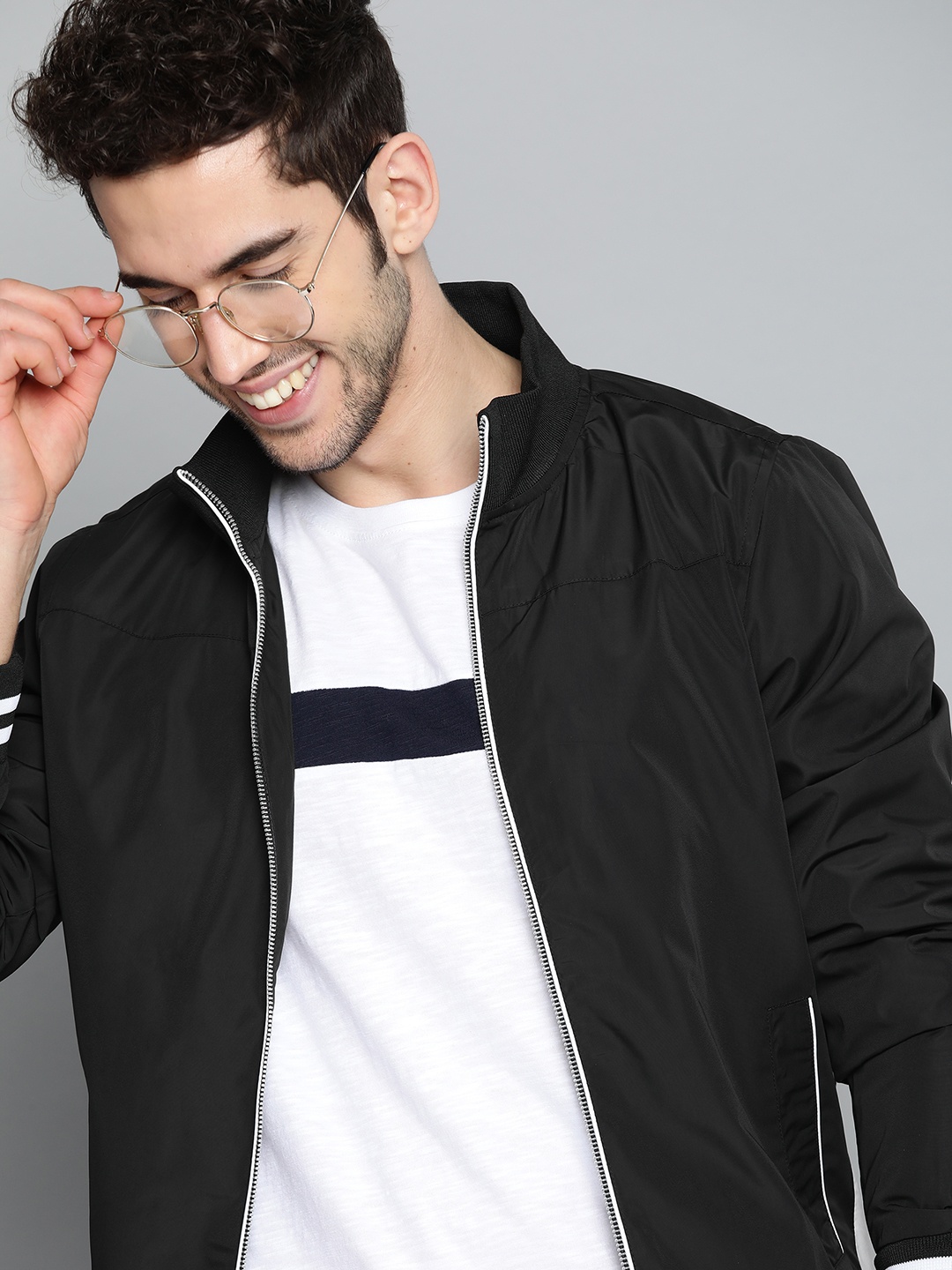 

Mast & Harbour Men Black Solid Bomber Jacket