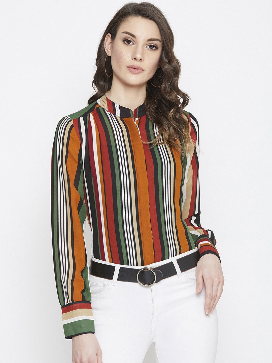 

PURYS Women Multicoloured Regular Fit Striped Casual Shirt, Multi