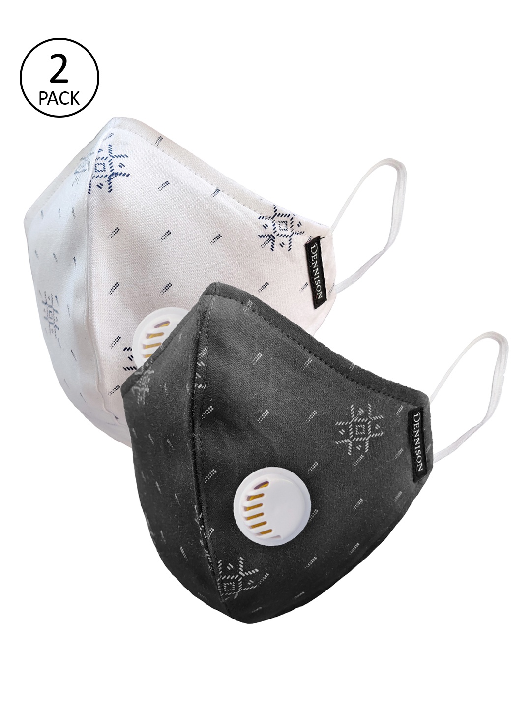 

DENNISON Adults 2 Pcs 2 Ply Water Repellent Reusable Masks With Valve Filter, White