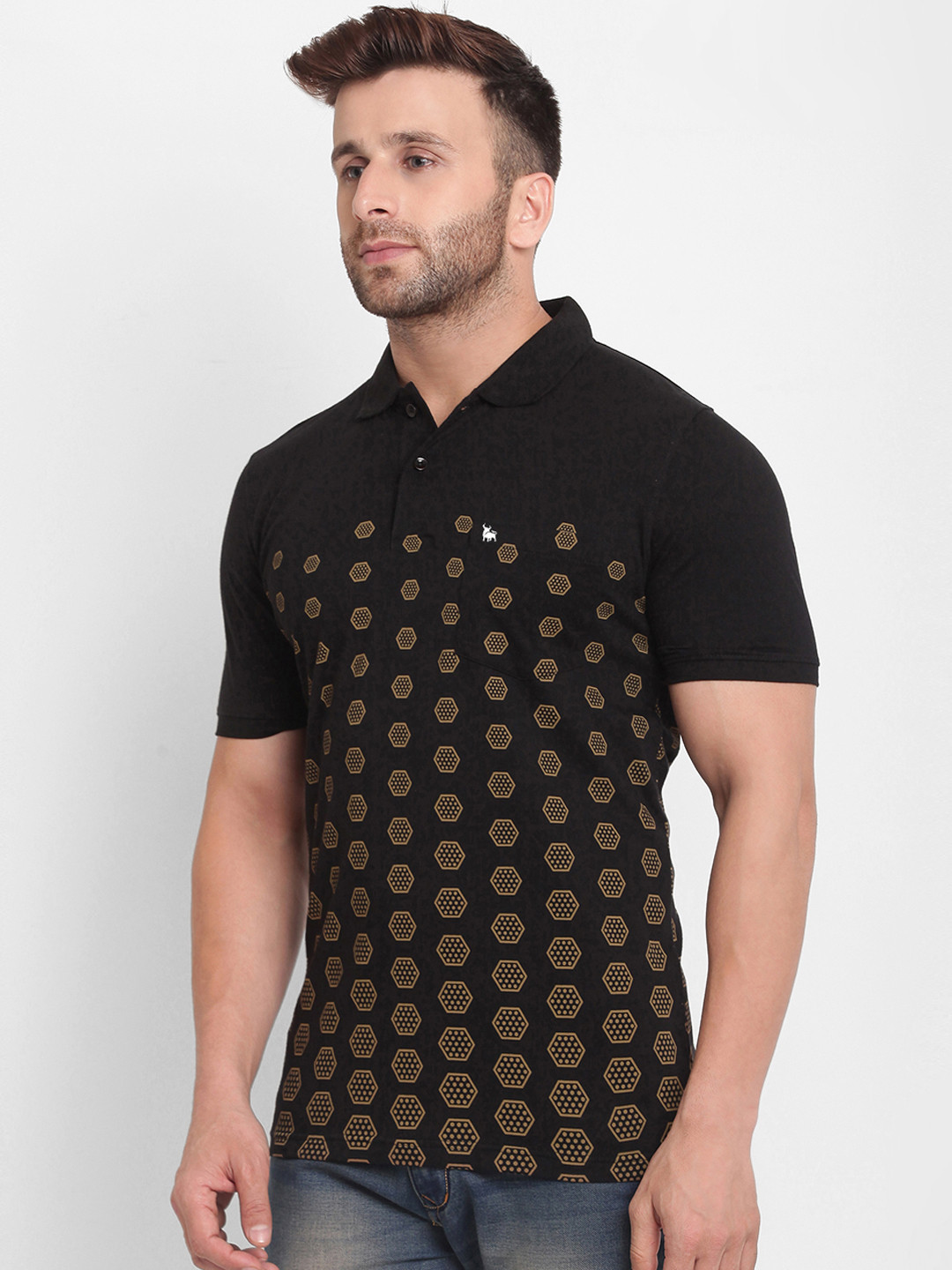 

BULLMER Men Black Printed Polo Collar T-shirt
