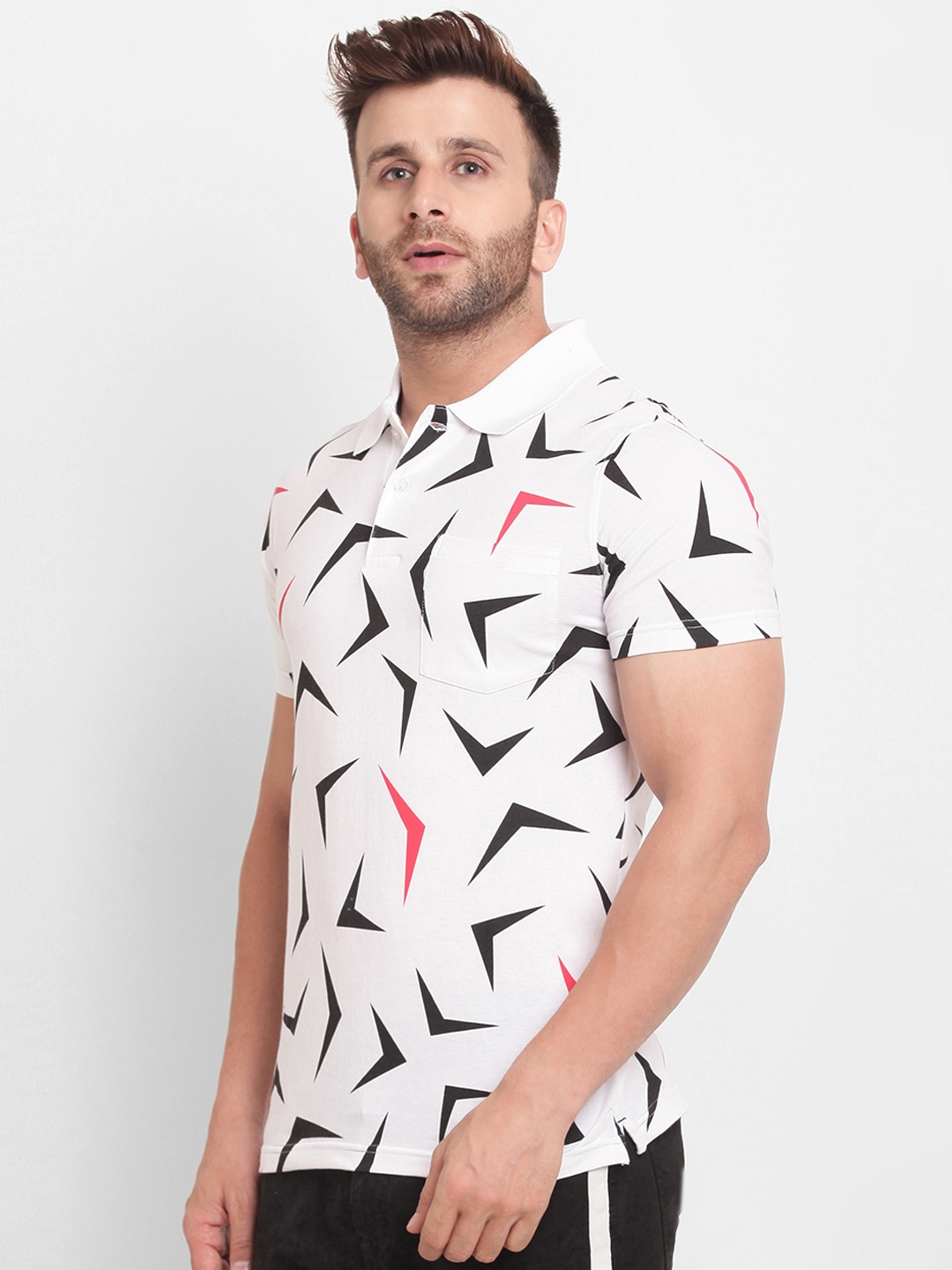 

BULLMER Men White Printed Polo Collar T-shirt