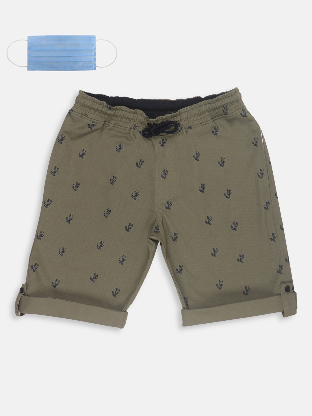 

Lil Tomatoes Boys Olive Green Printed Regular Fit Regular Shorts