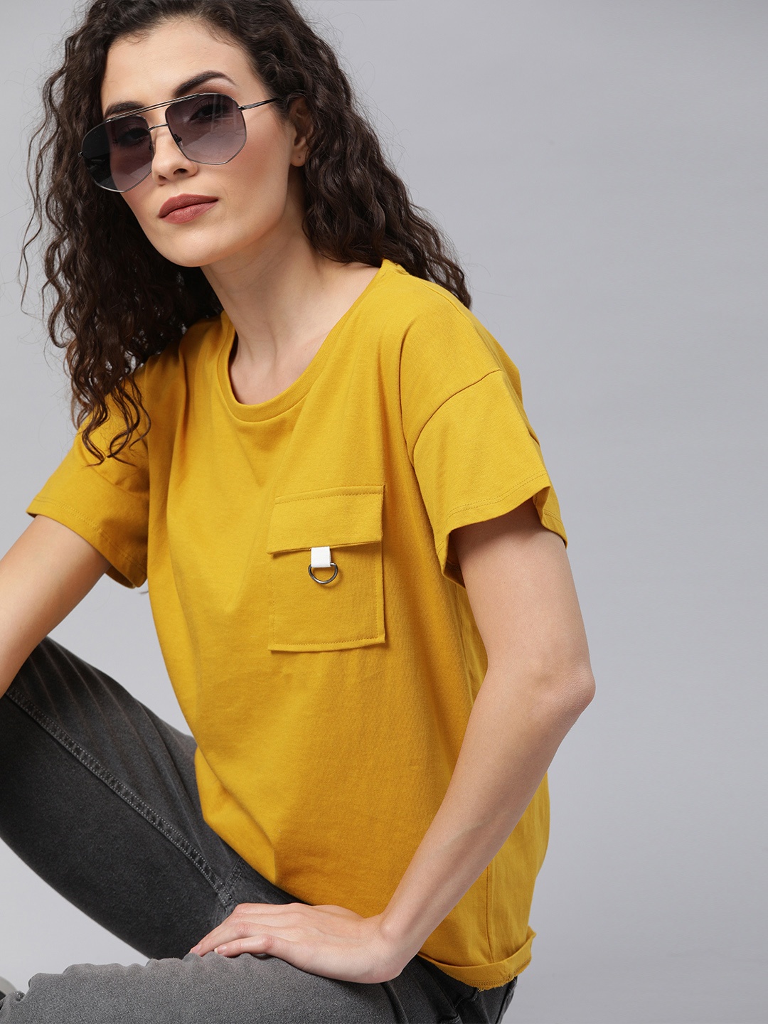 

Roadster Women Yellow Solid Round Neck T-shirt