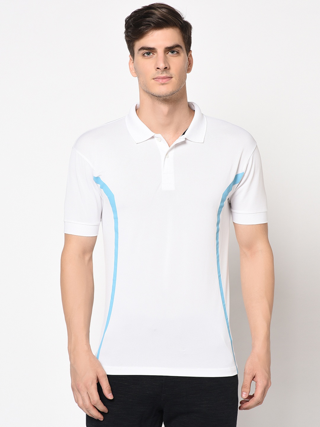 

ARMISTO Men White & Blue Striped Polo Collar DRI-FIT T-shirt