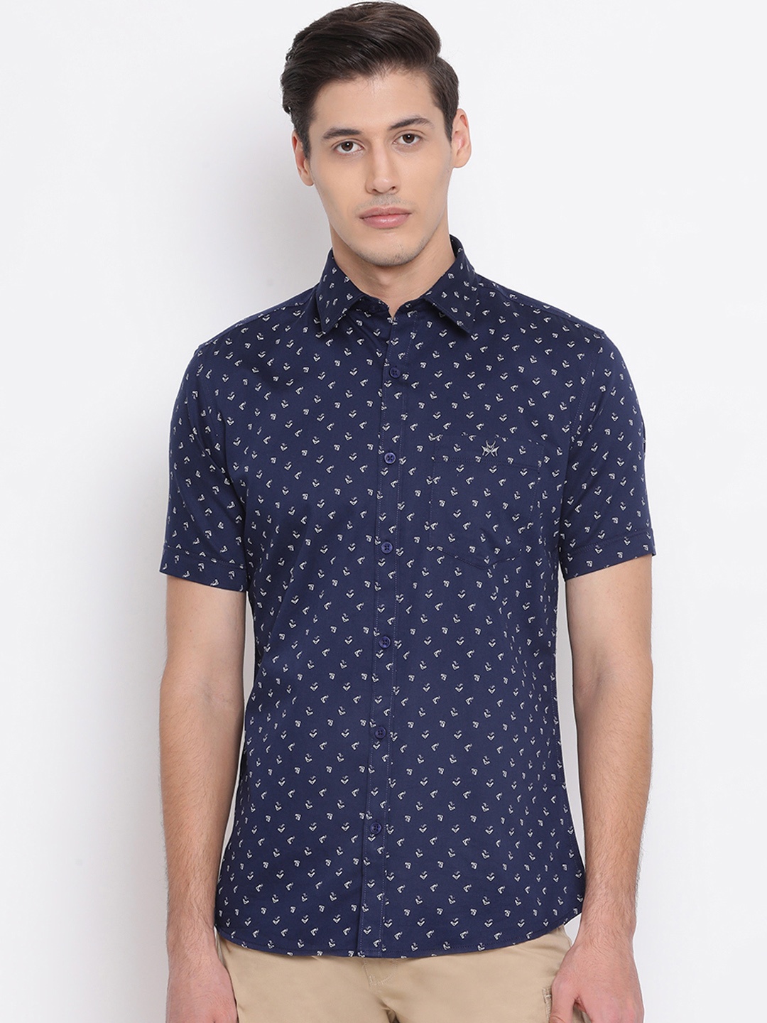 

Crimsoune Club Men Navy Blue Slim Fit Printed Casual Shirt