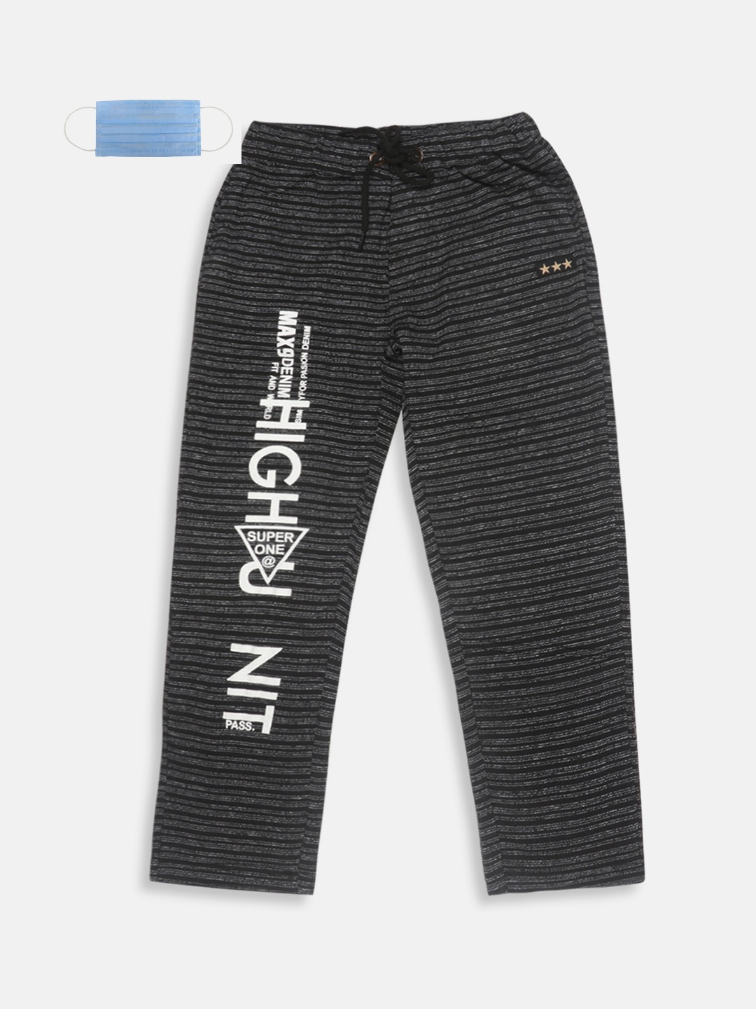 

Lil Tomatoes Boys Black Grey Striped Straight-Fit Track Pants