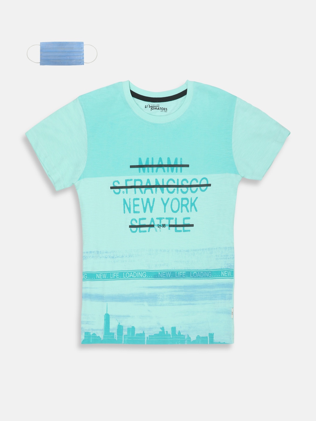 

Lil Tomatoes Boys Sea Green Printed Round Neck T-shirt